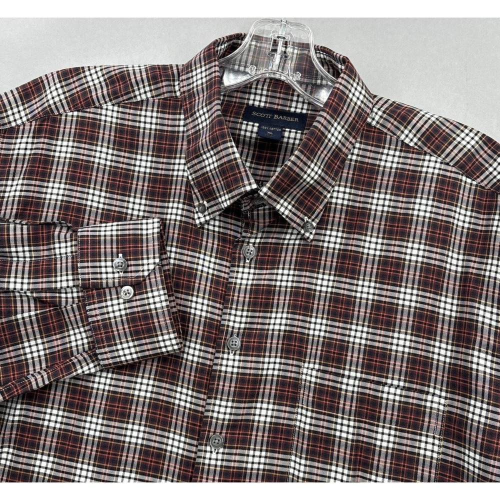 Scott Barber Shirt Mens XL Red Black Plaid Long Sleeve Button Down Tartan Casual